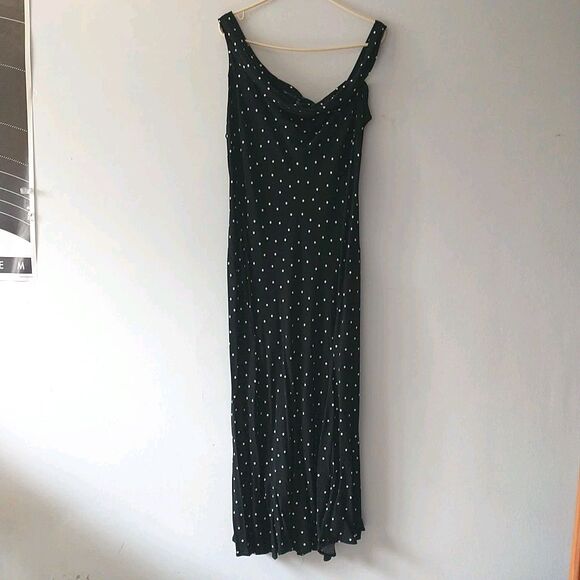 Asos Design Maxi Dress 16 Black White Swiss Dot Sleeveless Flare A-Line Retro - Picture 7 of 14